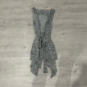 Gray Sleeveless Cardigan with Tie